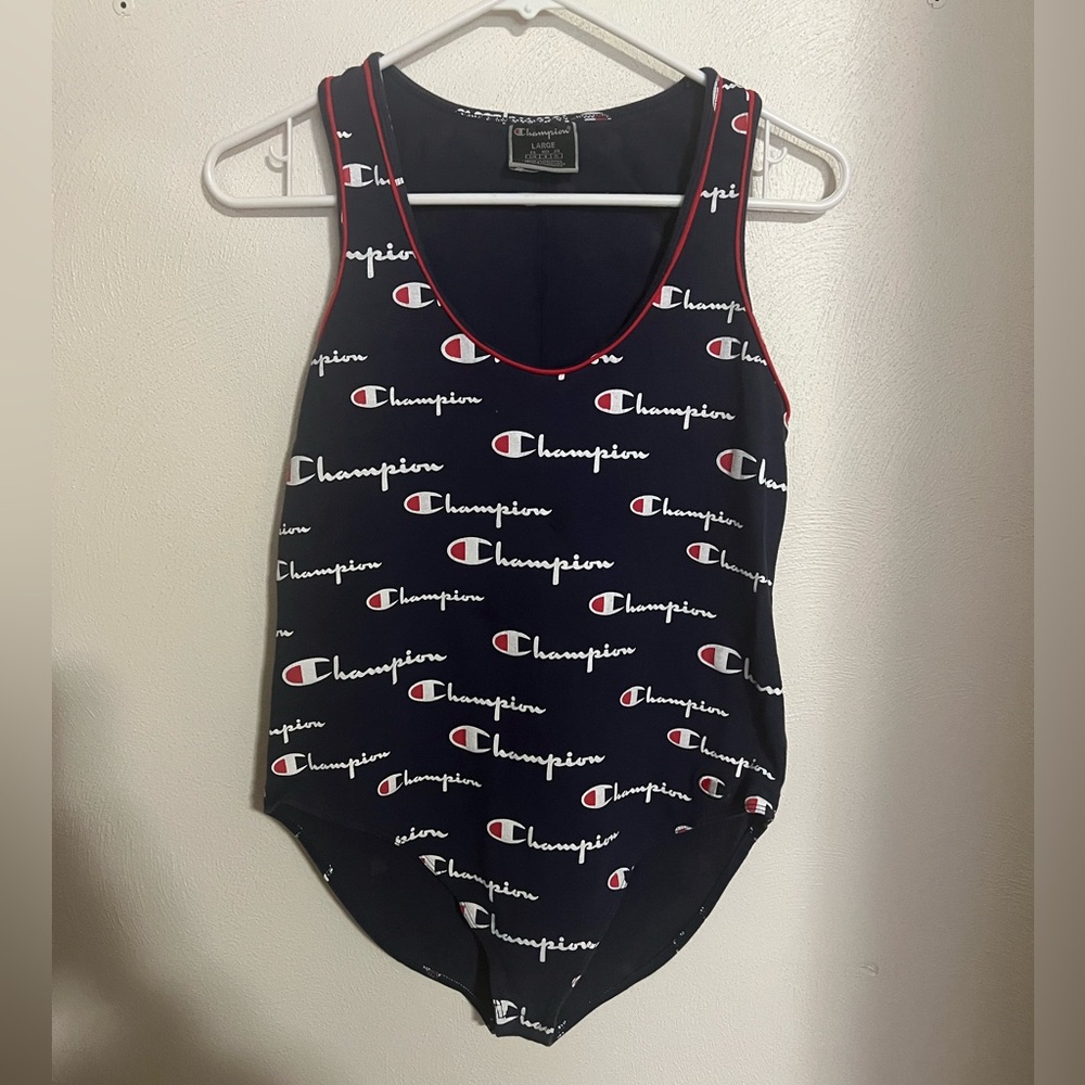 CHAMPION Classic Life Everyday Logo Bodysuit Navy Blue Red White Women's Size L